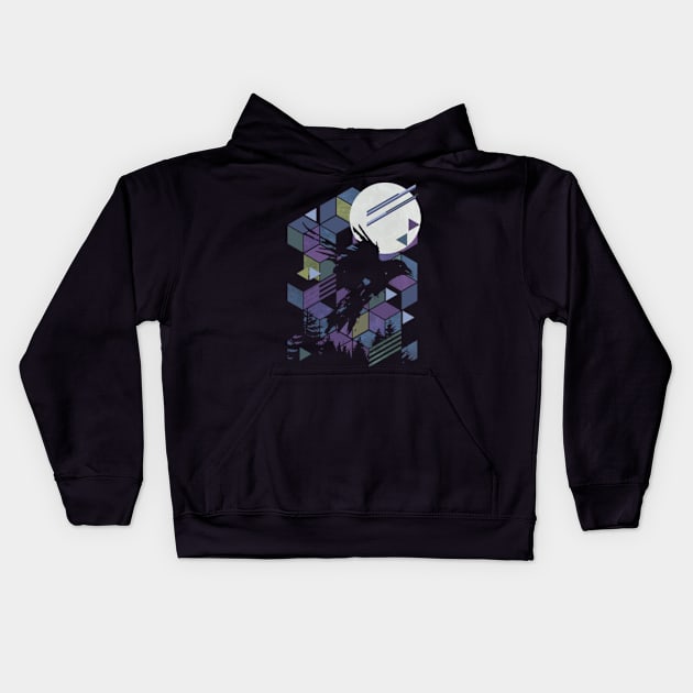 Geometric Raven Kids Hoodie by PixelSamuel